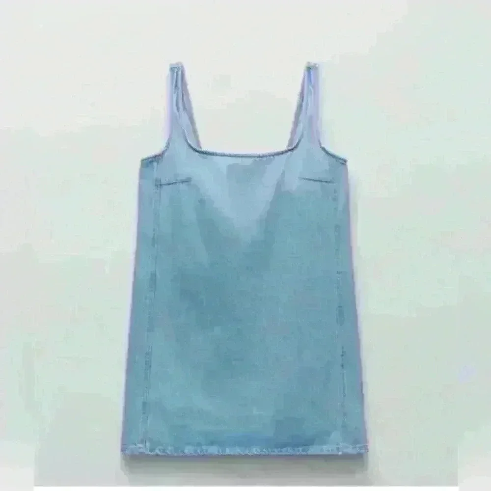 ZARA Square Neck Denim Tank  Mini Dress size XS NWOT - Picture 4 of 10